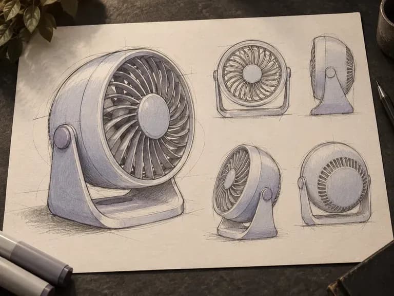 Marker concept sketch of a portable desk fan