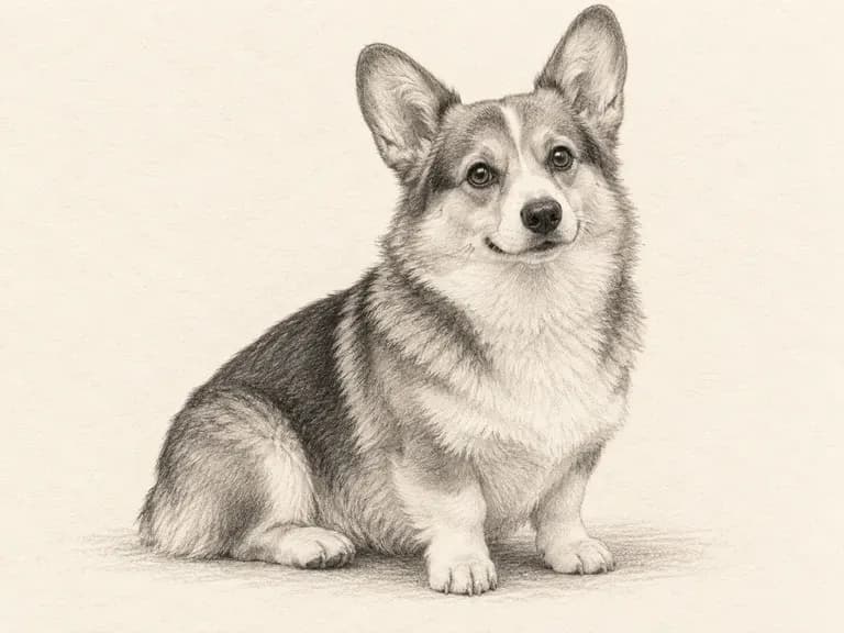 Pencil drawing of a seated dog
