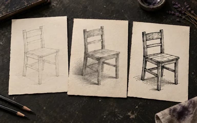 Chair sketch concepts with three different line weights