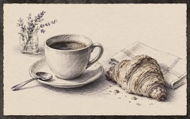 A coffee still life interpreted in pen and ink