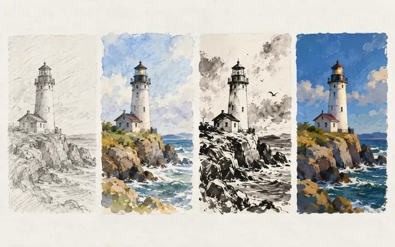 A sketch idea tried in three styles