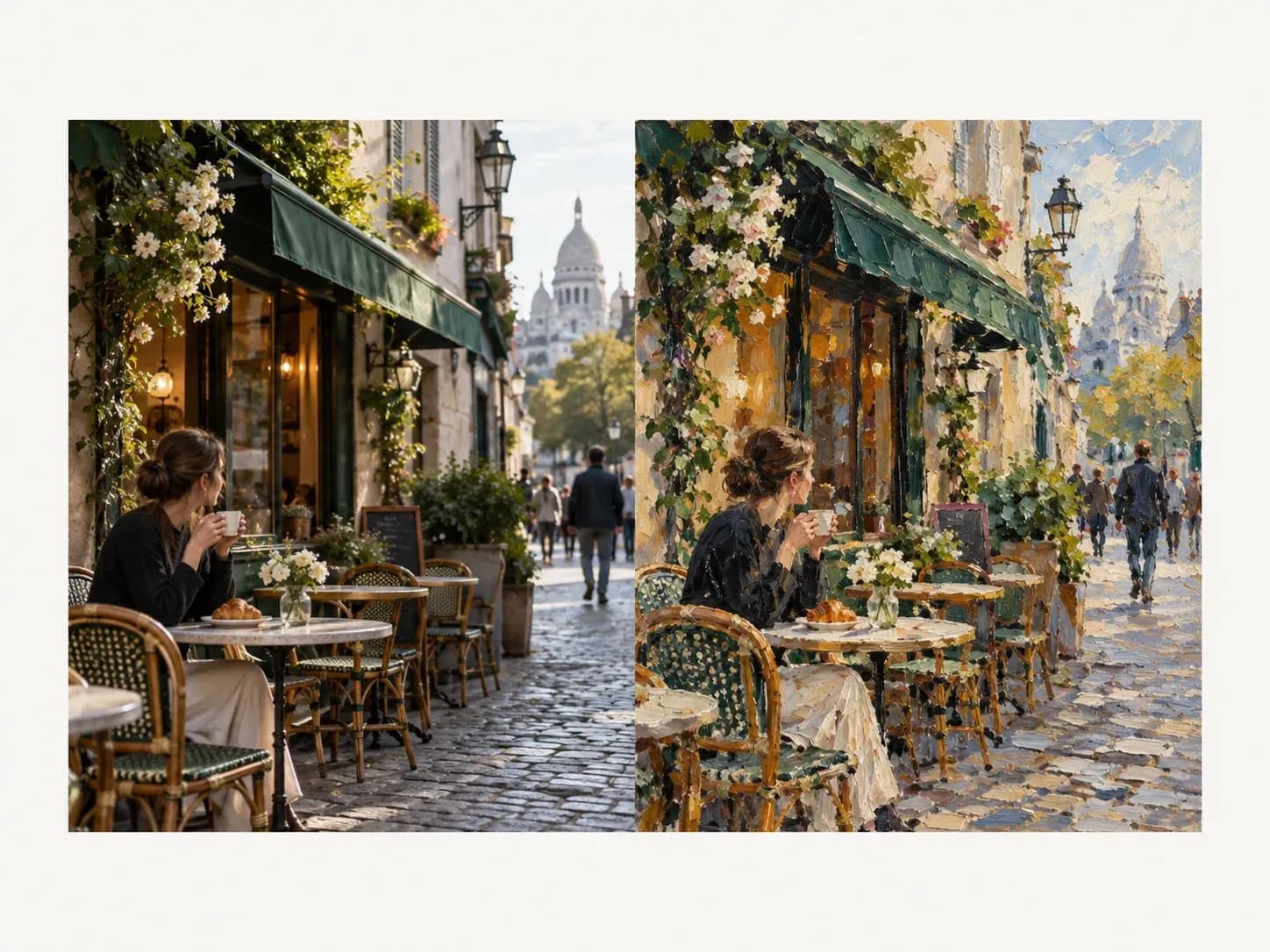 A street photo redrawn as an oil painting