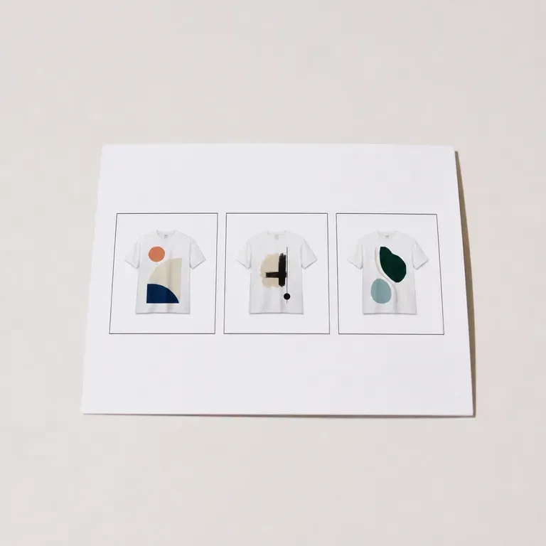 Three small T-shirt graphics shown together in a print-on-demand catalogue style