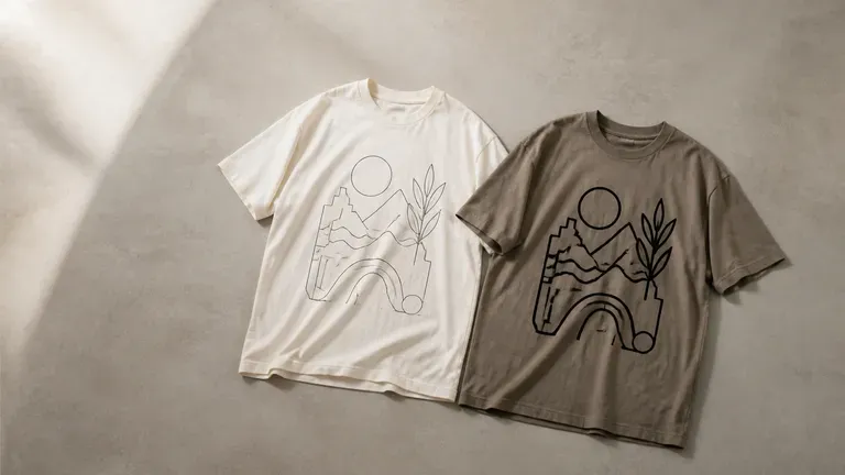 The same graphic shown in a thin-line and a bold-line version on two T-shirts