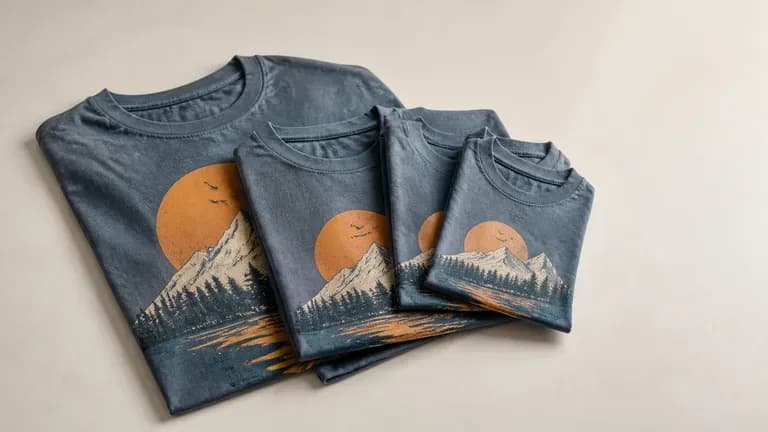 Several event-themed T-shirts in different sizes stacked together