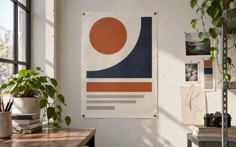 A logo, colors and a headline applied to a poster