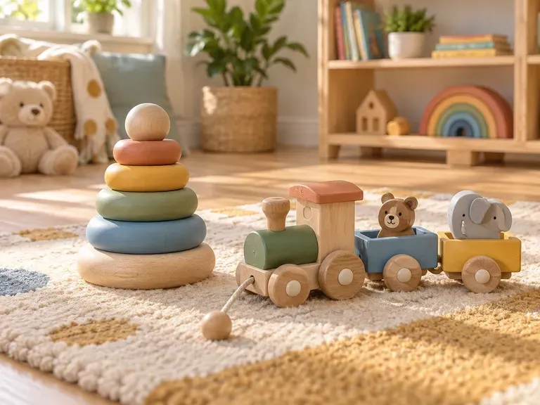 Wooden Toys: simple stacking and pull-along pieces