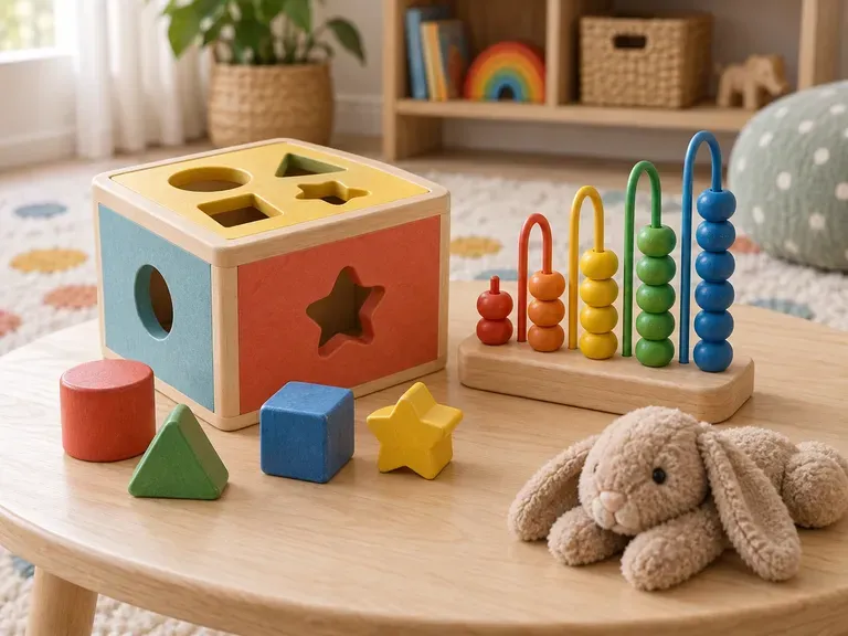 Educational Toys: bright shape sorters and counting sets