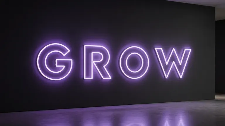 The word GROW as a glowing neon tube, suggesting a content creator's cover image