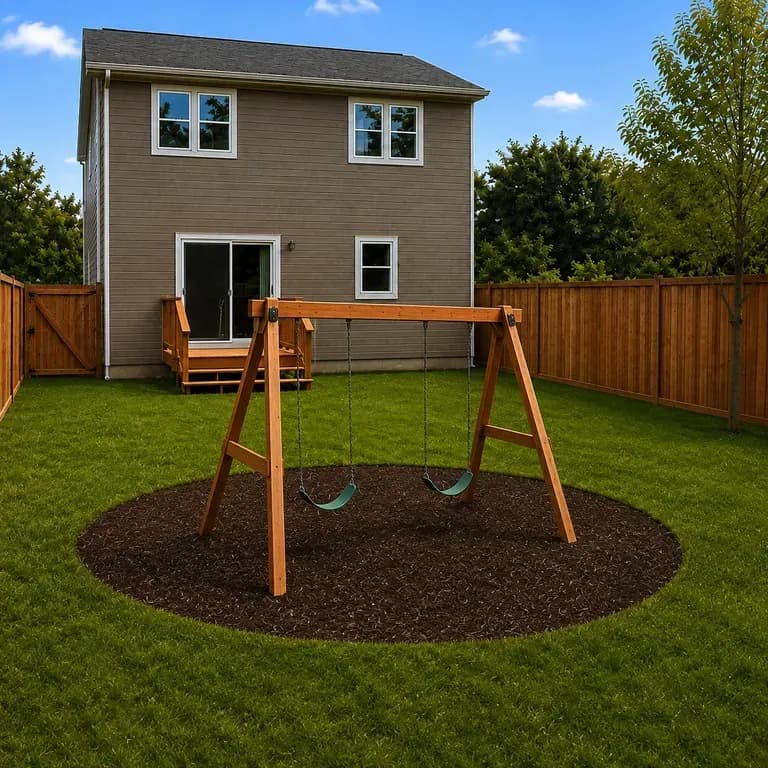 A close-up of a family activity zone after a yard redesign