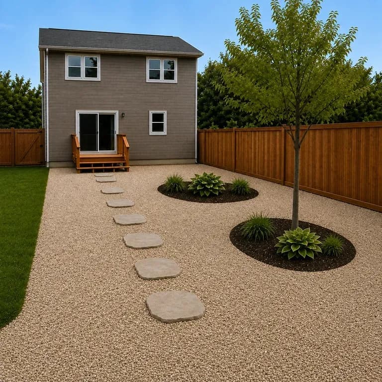 A close-up of a low-maintenance yard after a redesign