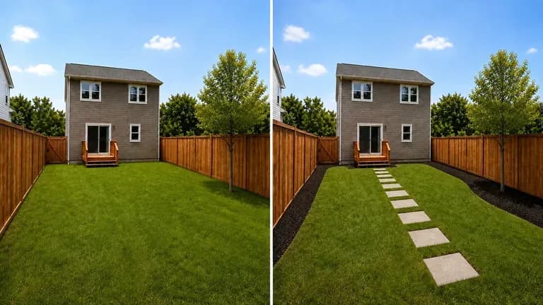 A fence boundary shown before and after, the line unchanged, only the interior layout updated