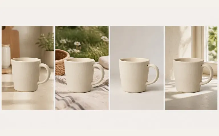 Mug concepts in kitchen outdoor studio and window-light settings