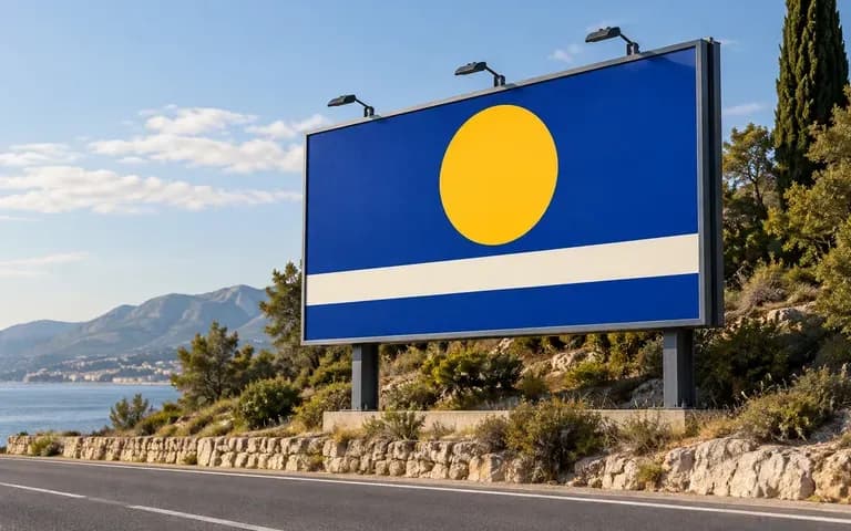 An angled view of campaign artwork on an outdoor board