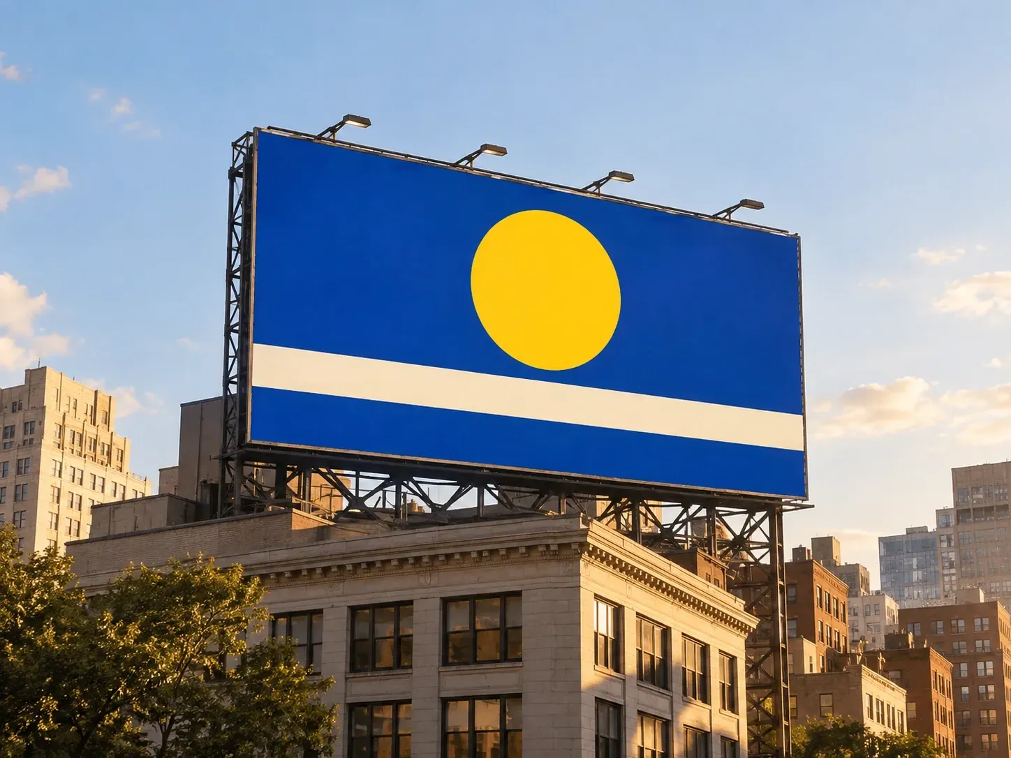 Finished ad artwork shown on a billboard above a city street