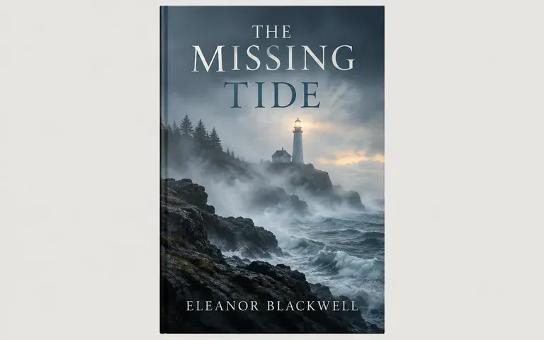 An original mystery front cover concept with a distant lighthouse in mist