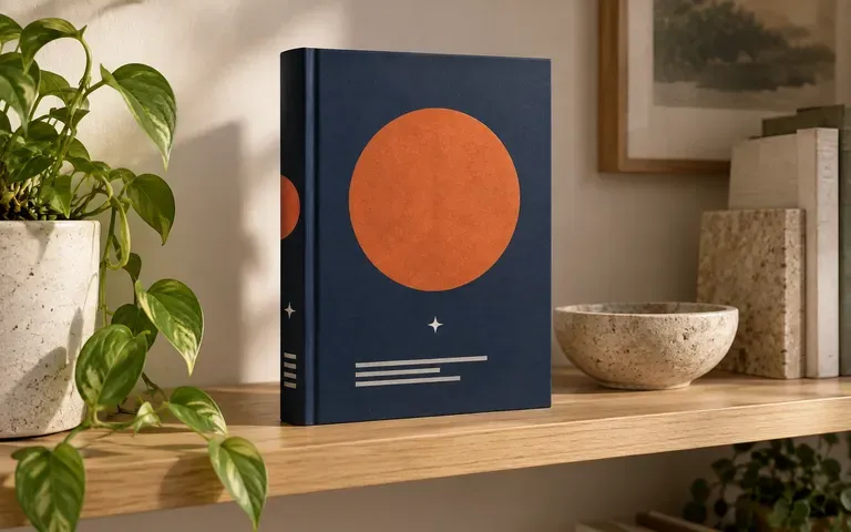 A book shown at an angle with the supplied spine artwork visible