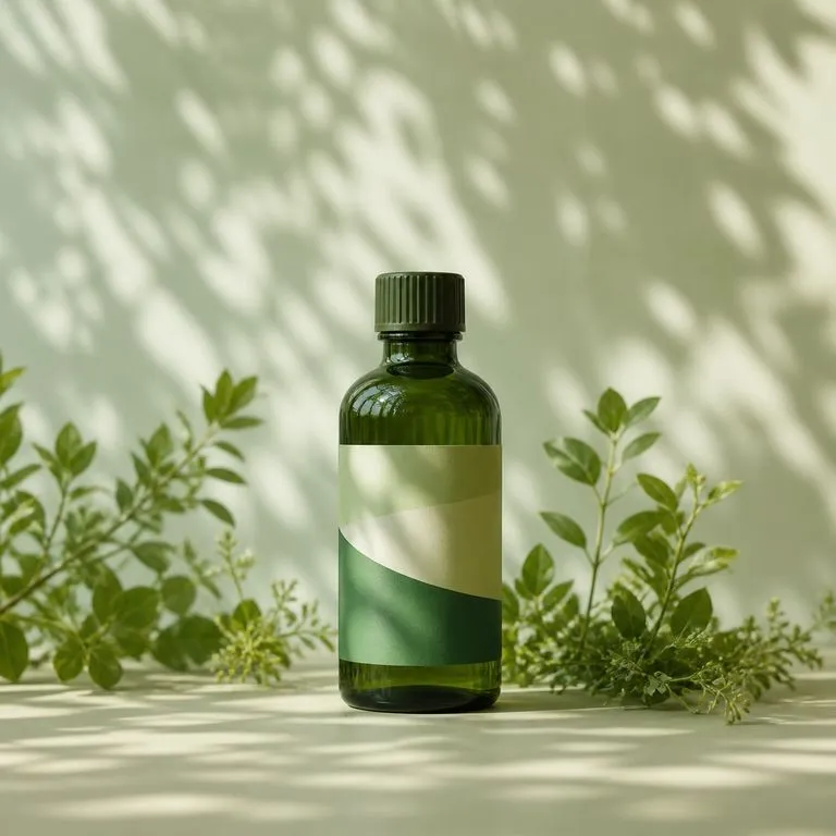 A bottle among green foliage with morning sun dappling across it