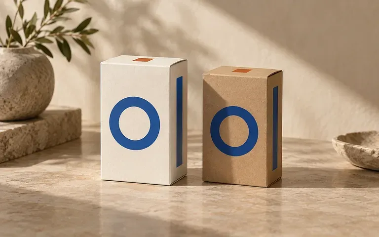 A box design preview with a specified paper appearance