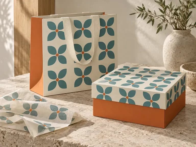 Retail Identity Reviews: shopping bags and packaging arranged around one brand