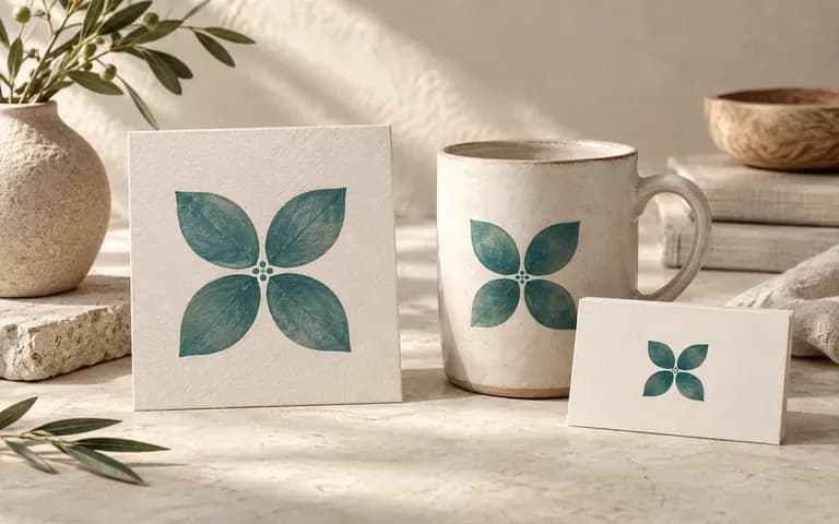 Source brand artwork beside its proposed material applications