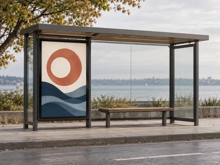 Shelter Portfolio Example: present a clearly labeled concept in a transit setting