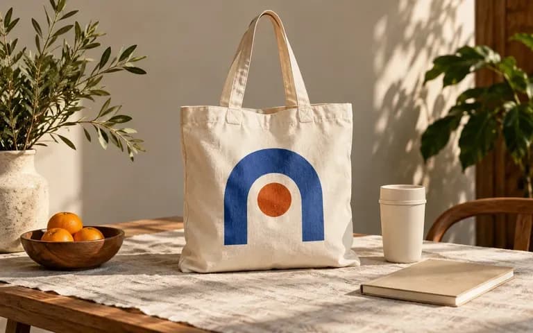 A branded canvas tote in an event merchandise scene