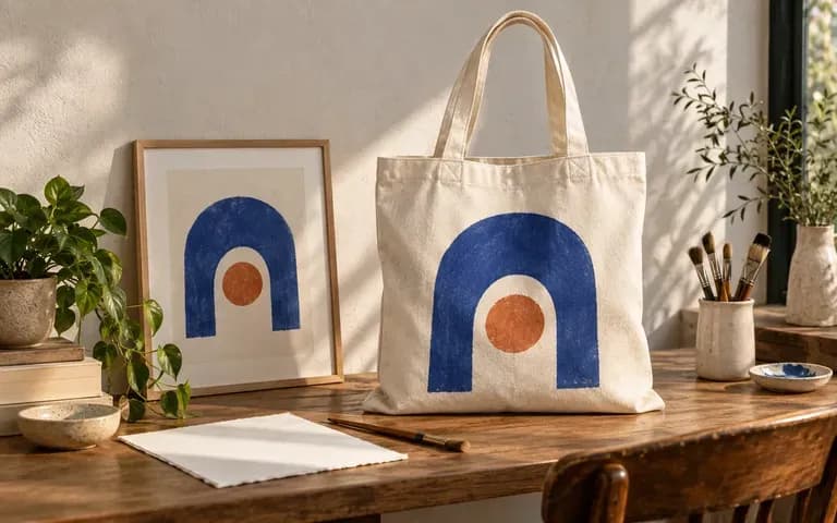 An artist's illustration applied to a canvas tote