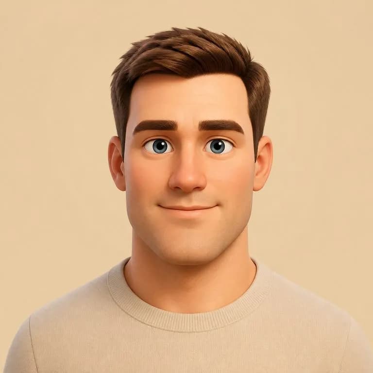 A soft 3D cartoon avatar with shoulders in frame