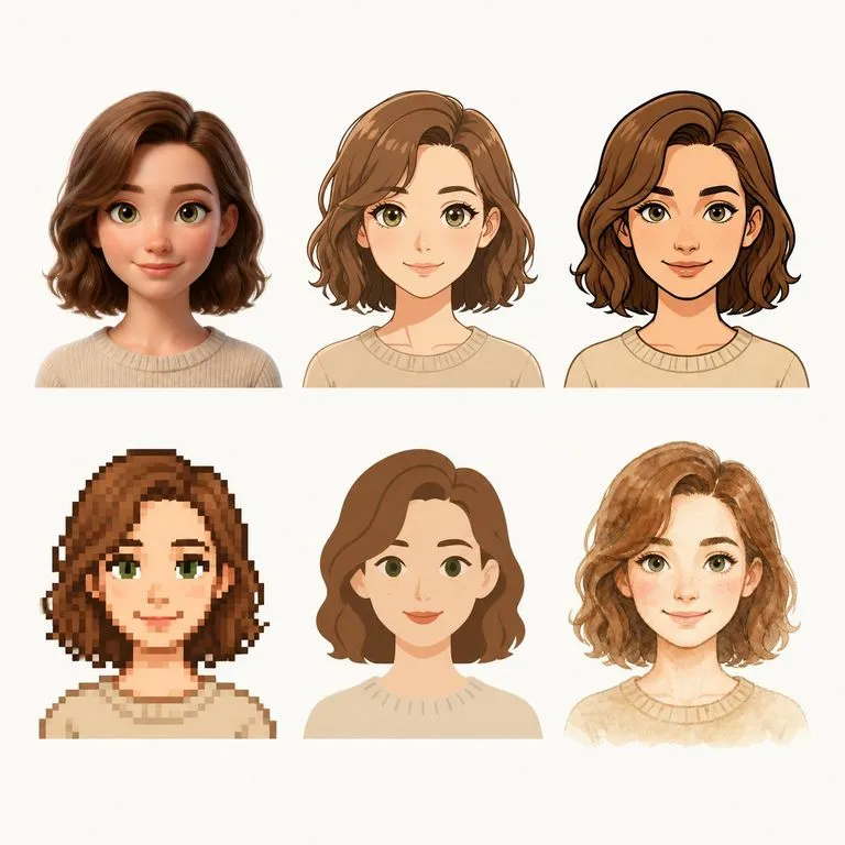 One face rendered in all six styles in a three by two grid