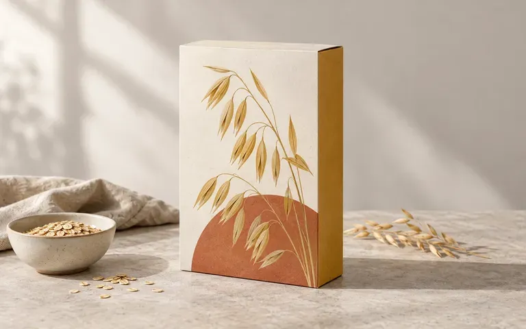 A cereal box shown at an angle with front and side artwork