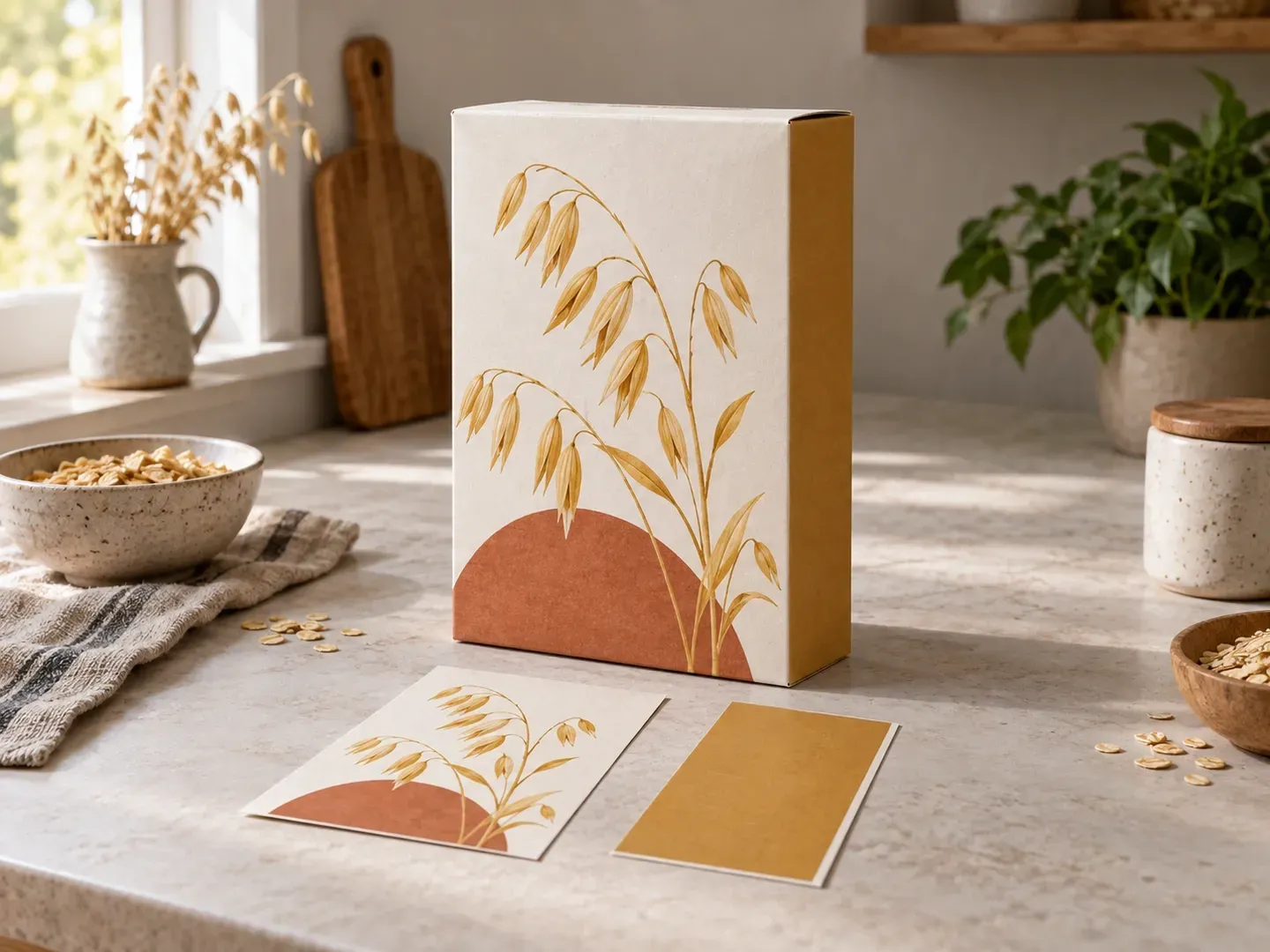 Front and side cereal packaging artwork shown on a box