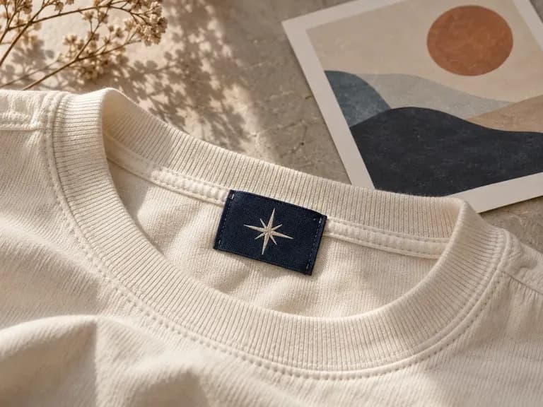 Identity Portfolio Close-Ups: a brand mark presented as a sewn garment label