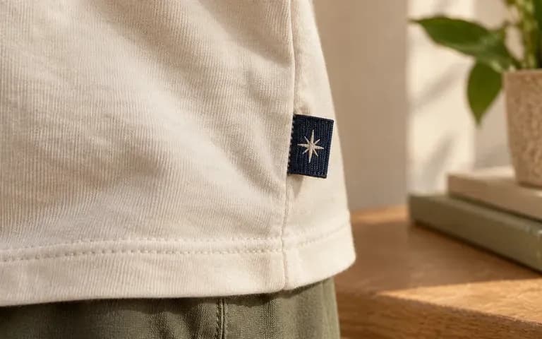 A brand label shown at the garment's side seam