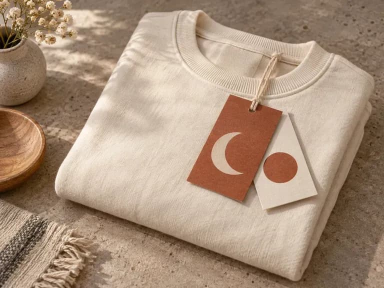Attached Hang Tags: the tag and cord shown with a garment