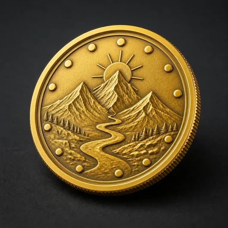 A close-up of a gold-plated corporate gift coin
