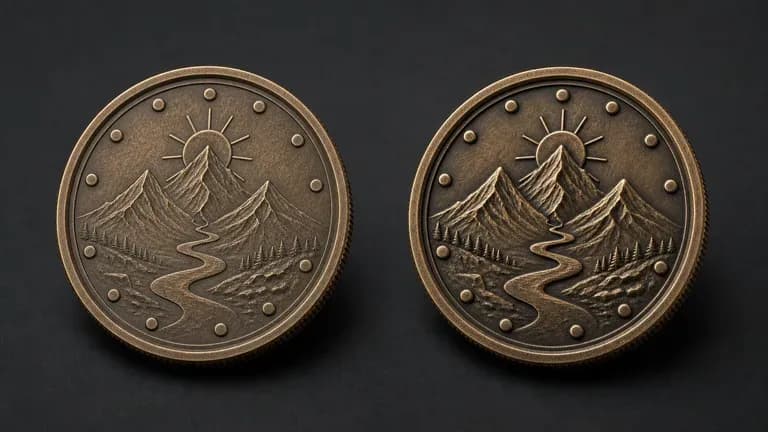 Two versions of the same coin with shallower and deeper relief depth
