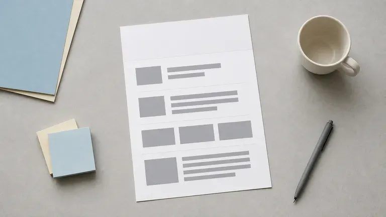 A freshly generated blank brief document beside a pen and a coffee cup