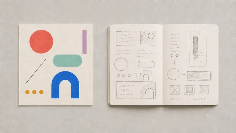A personal-project style abstract render beside a casually handwritten notebook
