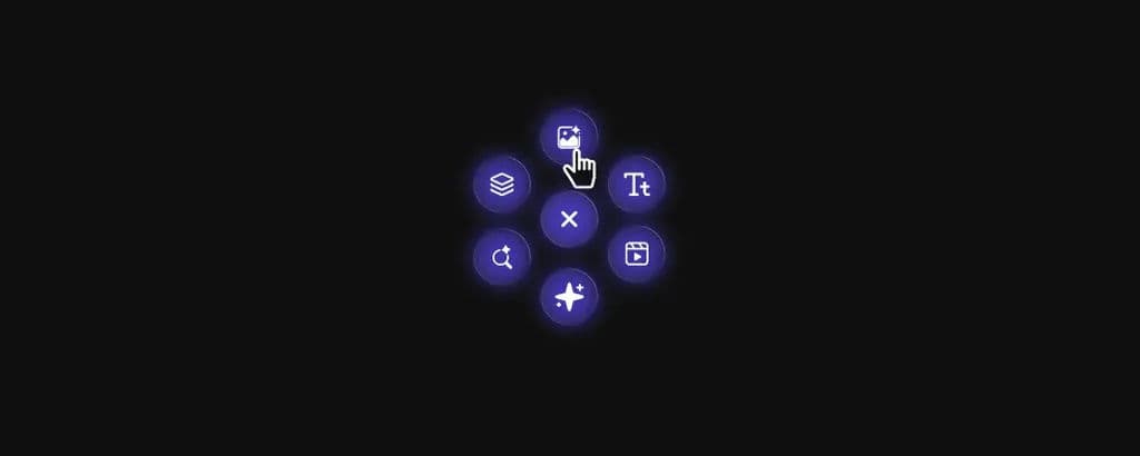 The radial node menu opened from empty canvas, with the image-generation node under the cursor