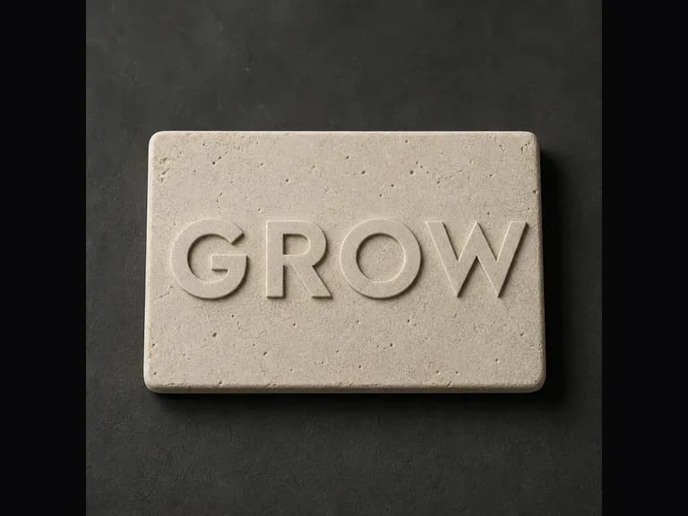 The word GROW as carved stone relief
