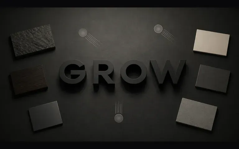 A lettering concept using GROW alongside material references