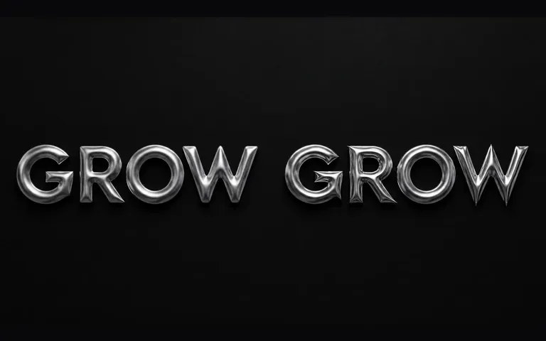 Two liquid-metal lettering concepts using the word GROW