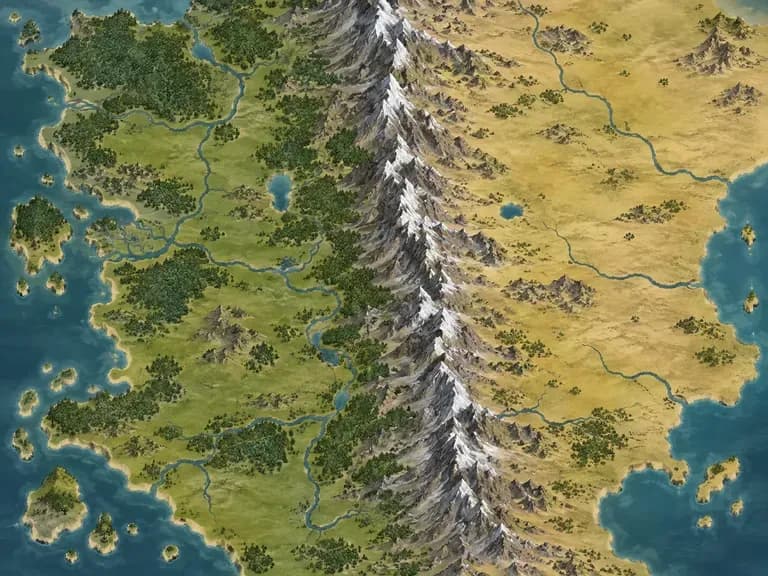 An original map with a long mountain ridge between two plains