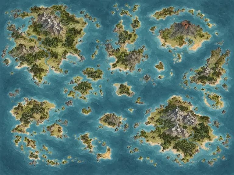 An original fantasy map of scattered islands and channels