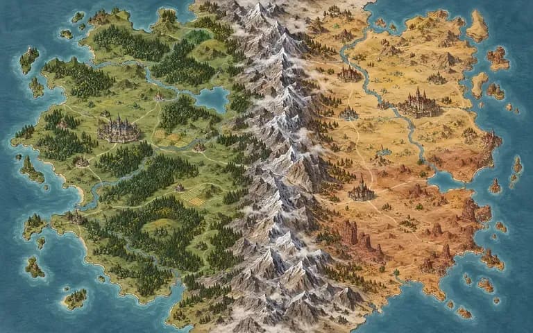 An original map of two kingdoms separated by a mountain range