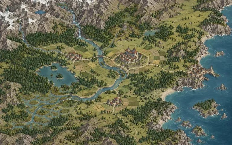 An original unlabeled map of a small valley and its settlements