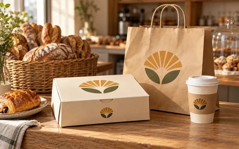 A bakery packaging set on a counter