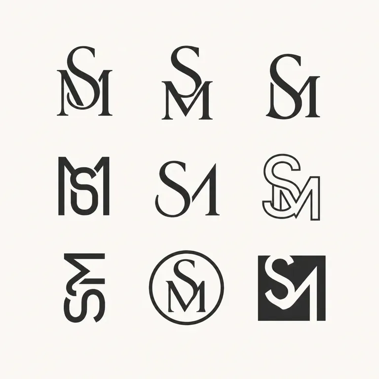 The same two initials arranged nine different ways in a grid
