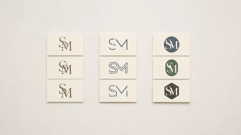 Monogram directions grouped into three concept clusters for a client review